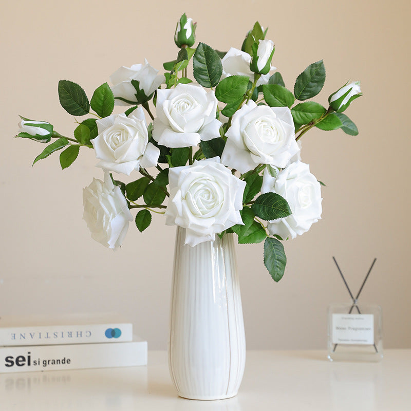 Rose, three flowers per stem, Artificial flower, real touch feel, 6Pcs/12Pcs/20Pcs a Pack