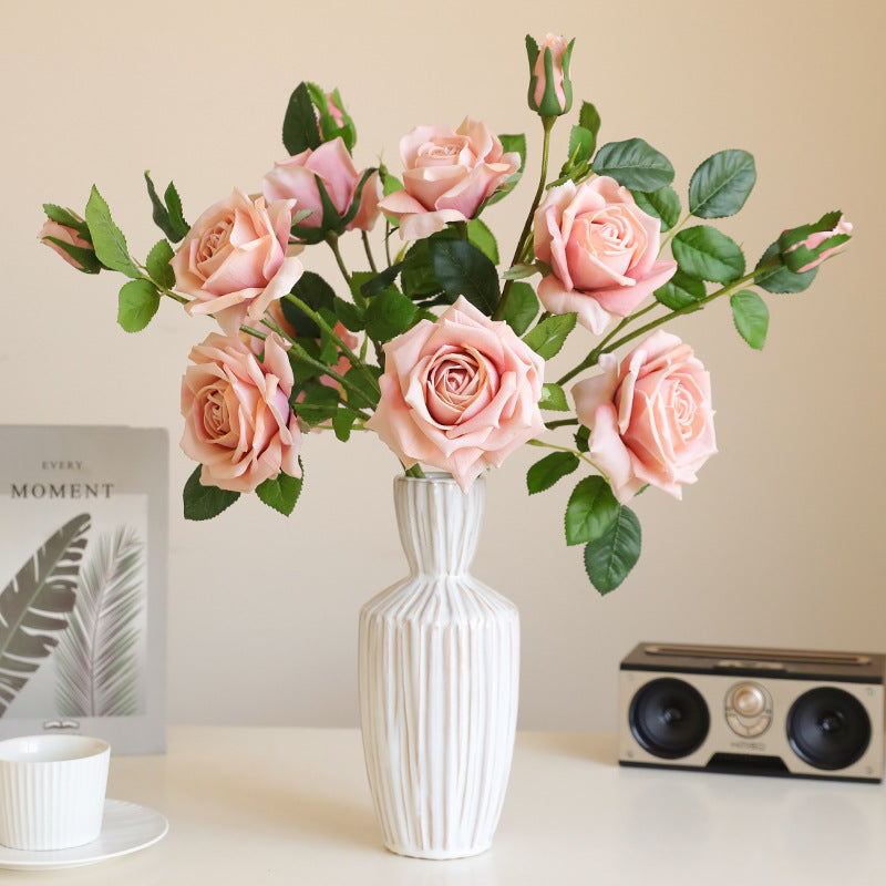 Rose, three flowers per stem, Artificial flower, real touch feel, 6Pcs/12Pcs/20Pcs a Pack