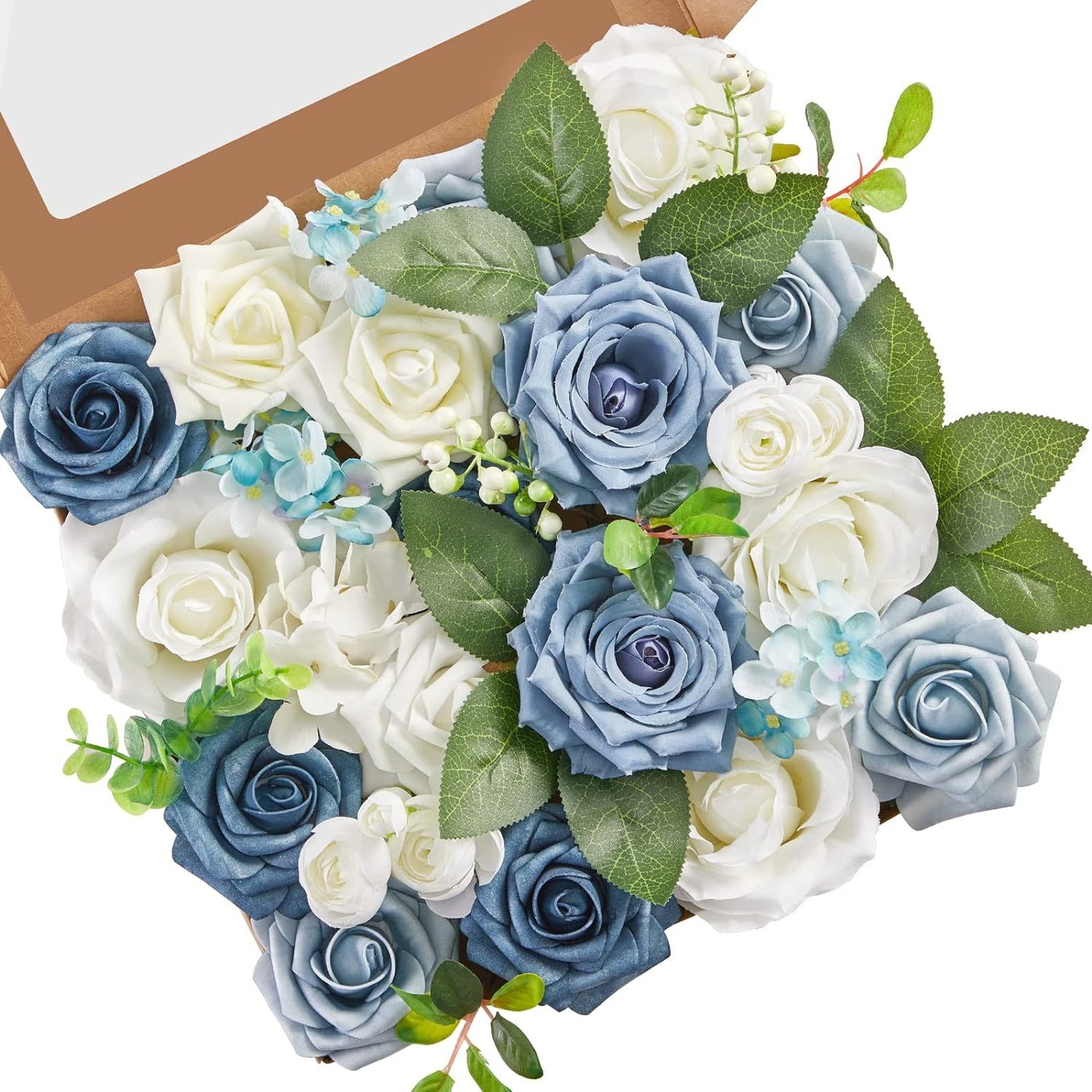 Artificial Flower Box Set, White & Blue, 2Boxes/4Boxes