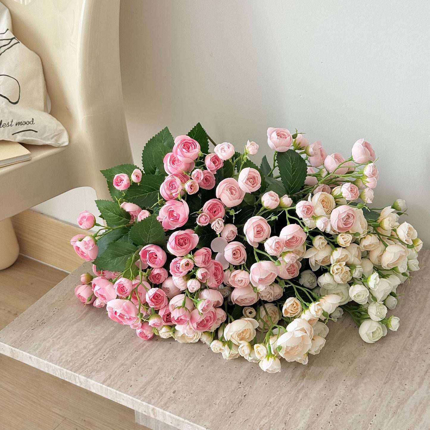 Small camellias, small tea buds, artificial flowers, 12 flowers per stem