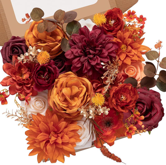 Artificial Flower Box Set, Orange & White, 2Boxes/4Boxes
