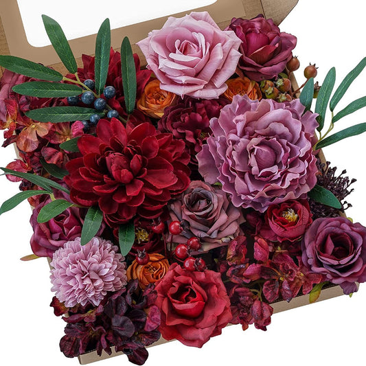 Artificial Flower Box Set, Red Tones, 3Boxes/5Boxes