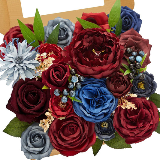 Artificial Flower Box Set, Red & Blue, 2Boxes/4Boxes