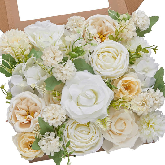 Artificial Flower Box Set, White & Champagne, 2Boxes/4Boxes